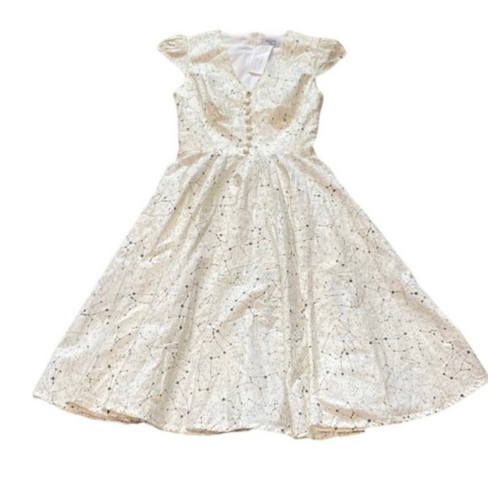 NWT Magnolia Park Ivory Constellation Dress Full Skirt Short Sleeves Size L